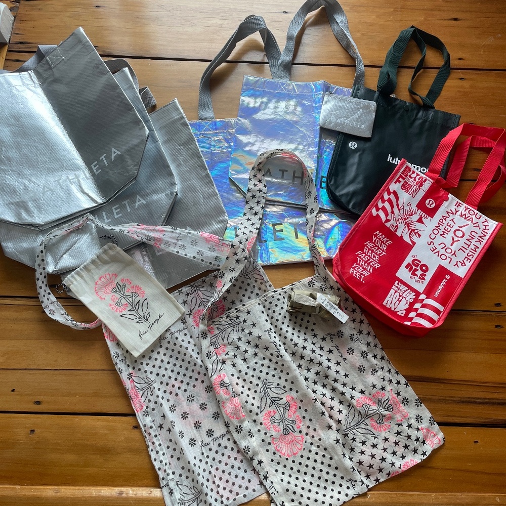 Huge Lot of New Reusable Tote Bags Free People, Lululemon, Athleta, Madewell